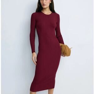 Toccin Burgundy Midi Ribbed Knit Dress MEDIUM Silky Bodycon Work Designer $450
